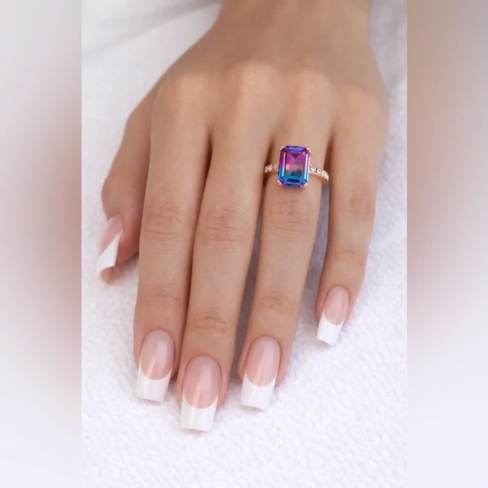 Elegant Multicolor Rose Gold Tourmaline Gemstone Ring size 10